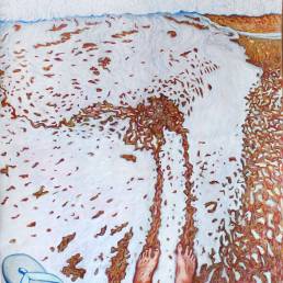 Obra de arte de Marcela Siqueira Gontijo - Molhamos nossos pés nas águas do mar, 2024. Série ''Nós testemunhamos toda essa grandeza''. - Giz pastel oleoso sobre tela